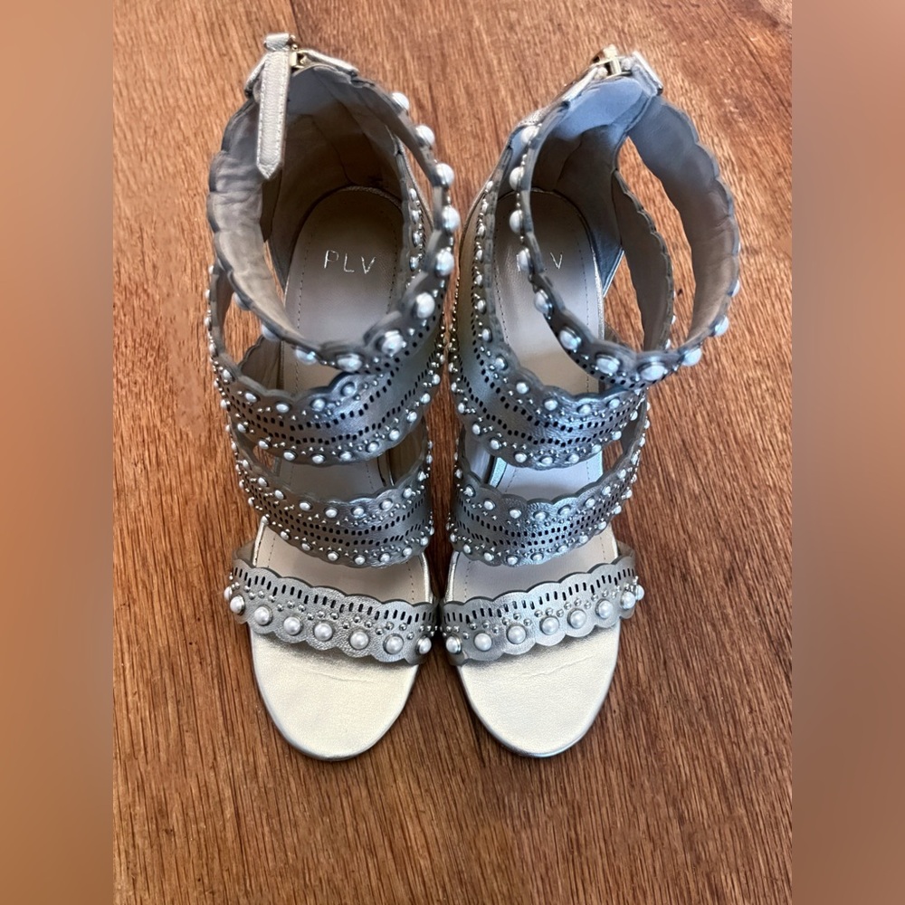 PLV Pearl Embellished Silver Caged Booties size 7